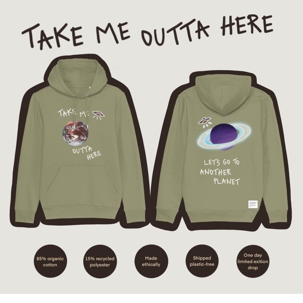 Broken Planet “take me outta here” sage green hoodie size small